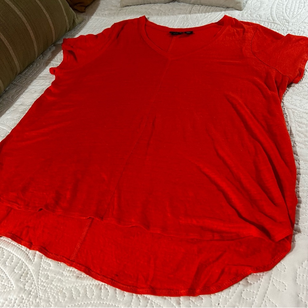 Tahari Poppy 100% Linen V-neck Short Sleeve Hi Lo Tunic Top Size 2X - Picture 3 of 7